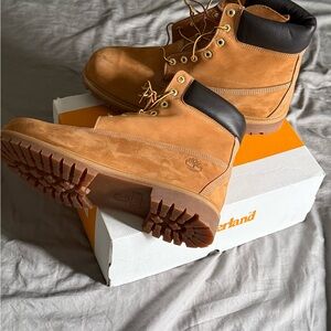 Timberland Wheat Nubuck Work Boots with Black Collar